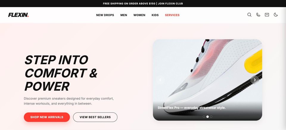Flexin shoe store homepage